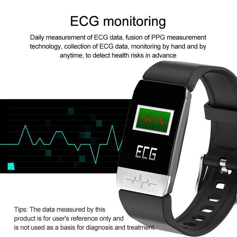 T1S Smart Watch Band With Temperature Measure ECG Heart Rate Blood Pressure Monitor Weather Forecast Drinking Remind Smartwatch - deviceUPS